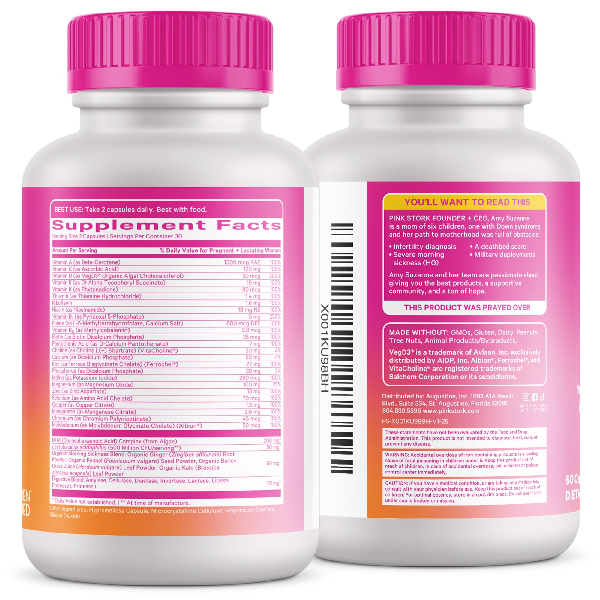Pink Stork Premium Prenatal box and bottle, 60-count, ready for monthly routine