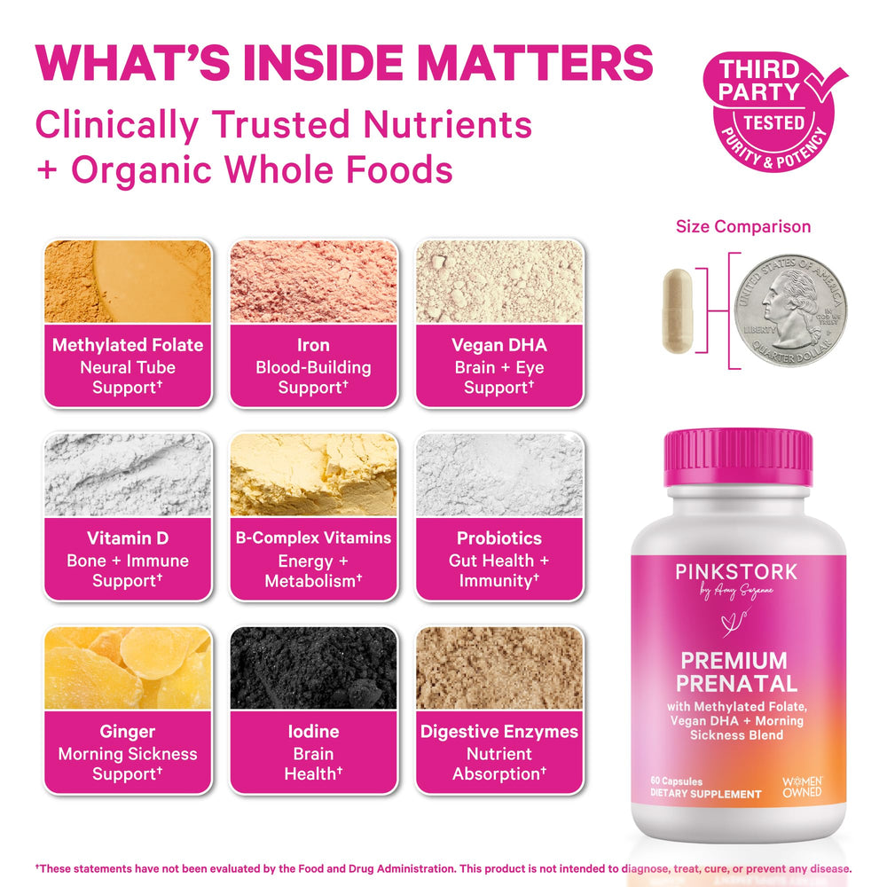Pink Stork Premium Prenatal capsules close-up small and easy to swallow