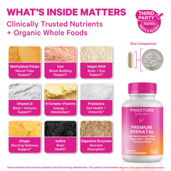 Pink Stork Premium Prenatal capsules close-up small and easy to swallow