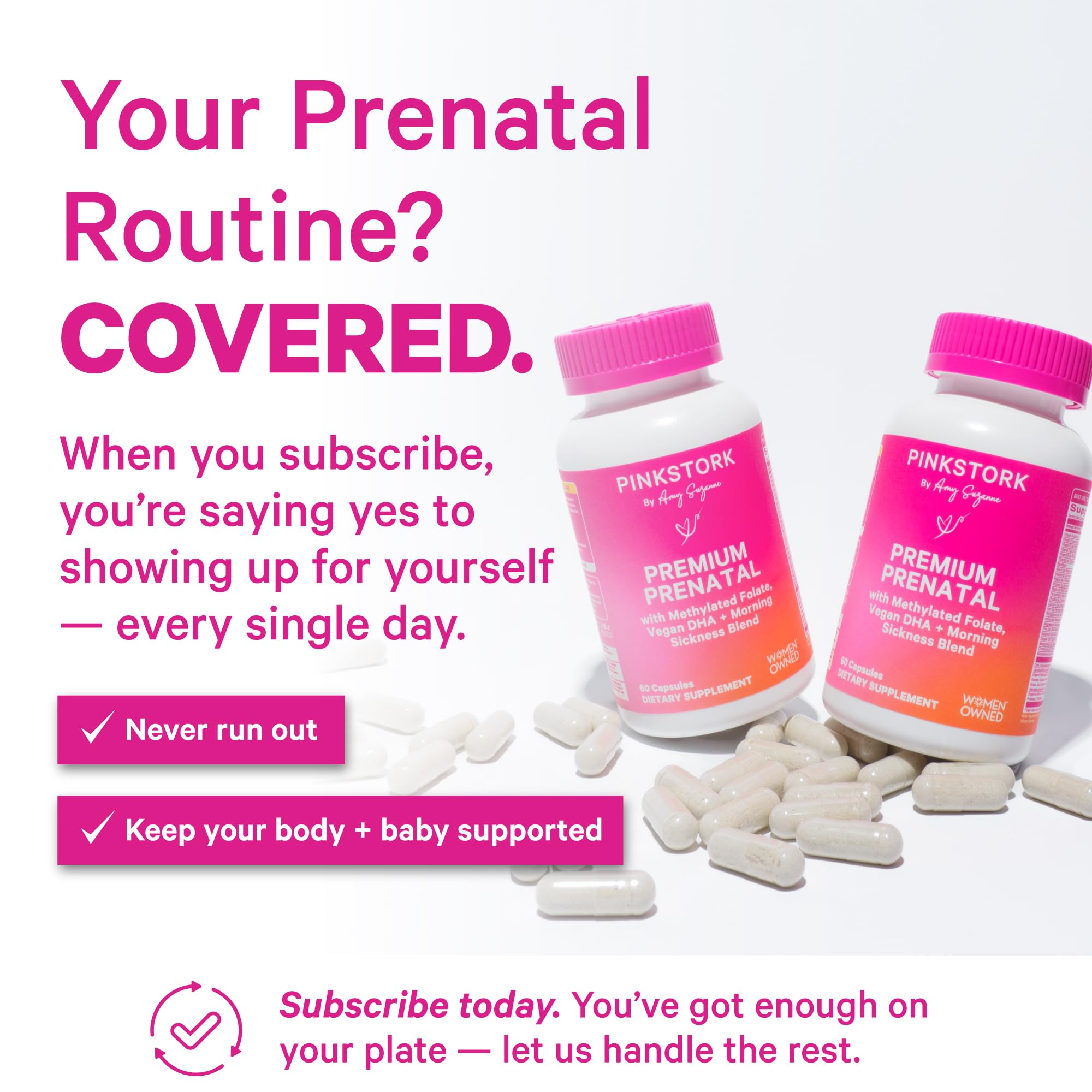 Pink Stork Premium Prenatal organic ingredients panel with kale and barley grass