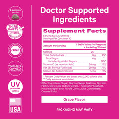 Close-up of grape-flavored Pink Stork Prenatal Iron Gummies