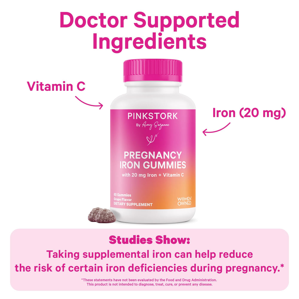 Pack shot of Pink Stork Prenatal Iron Gummies