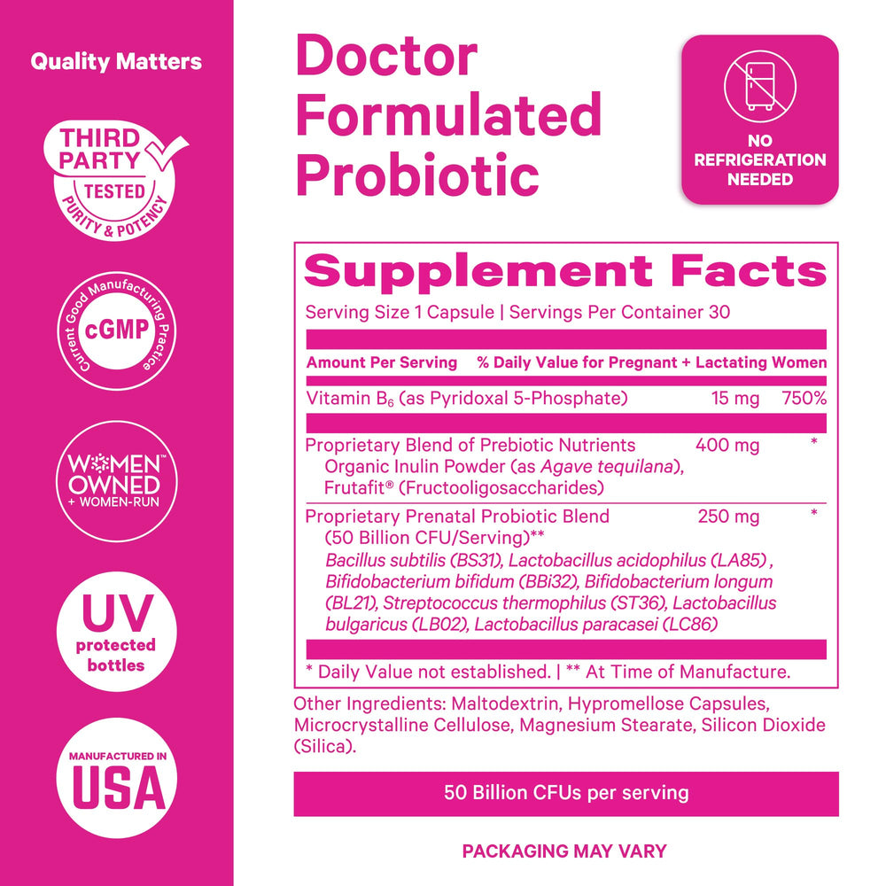 Vitamin B6 and Inulin prebiotic fiber icons on product