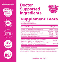 Pink Stork vitamin B6 ginger electrolyte capsules close-up emphasizes easy-to-swallow daily use.