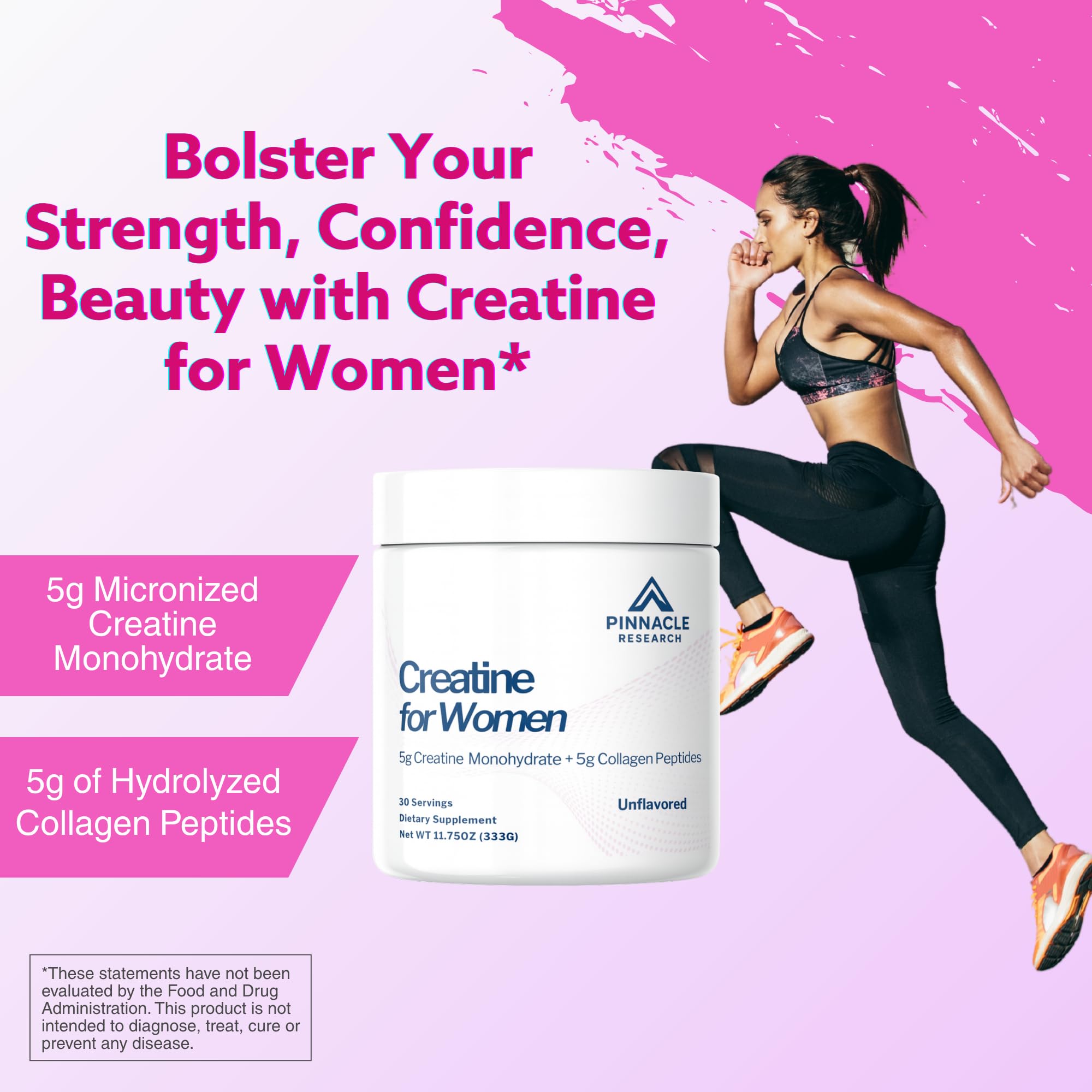 Unflavored creatine monohydrate and collagen peptides powder