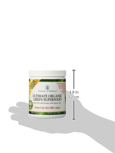 Pinnacle of Wellness Berry Green Superfood Powder with glass of berry drink