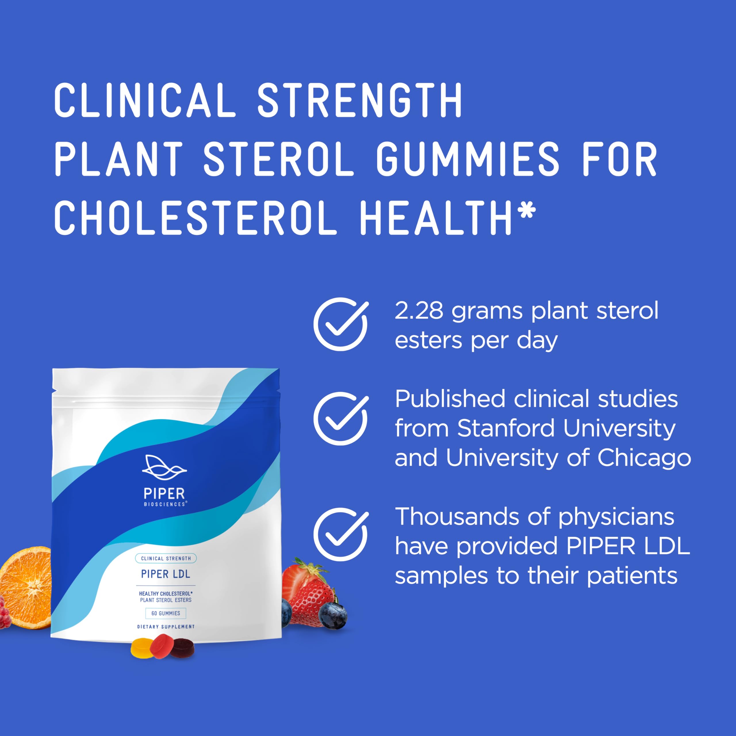 Piper Biosciences 60-day supply: 240 cholesterol health gummies in four pouches