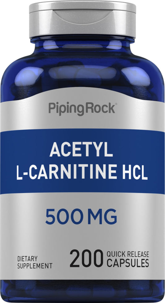 Bottle of Piping Rock Acetyl L-Carnitine HCL 500 mg capsules front view