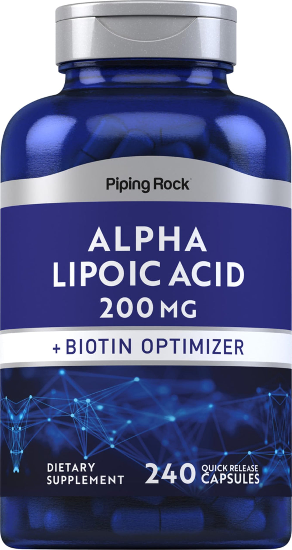 Piping Rock front packaging showing bottle and capsule count for clear identification and convenience