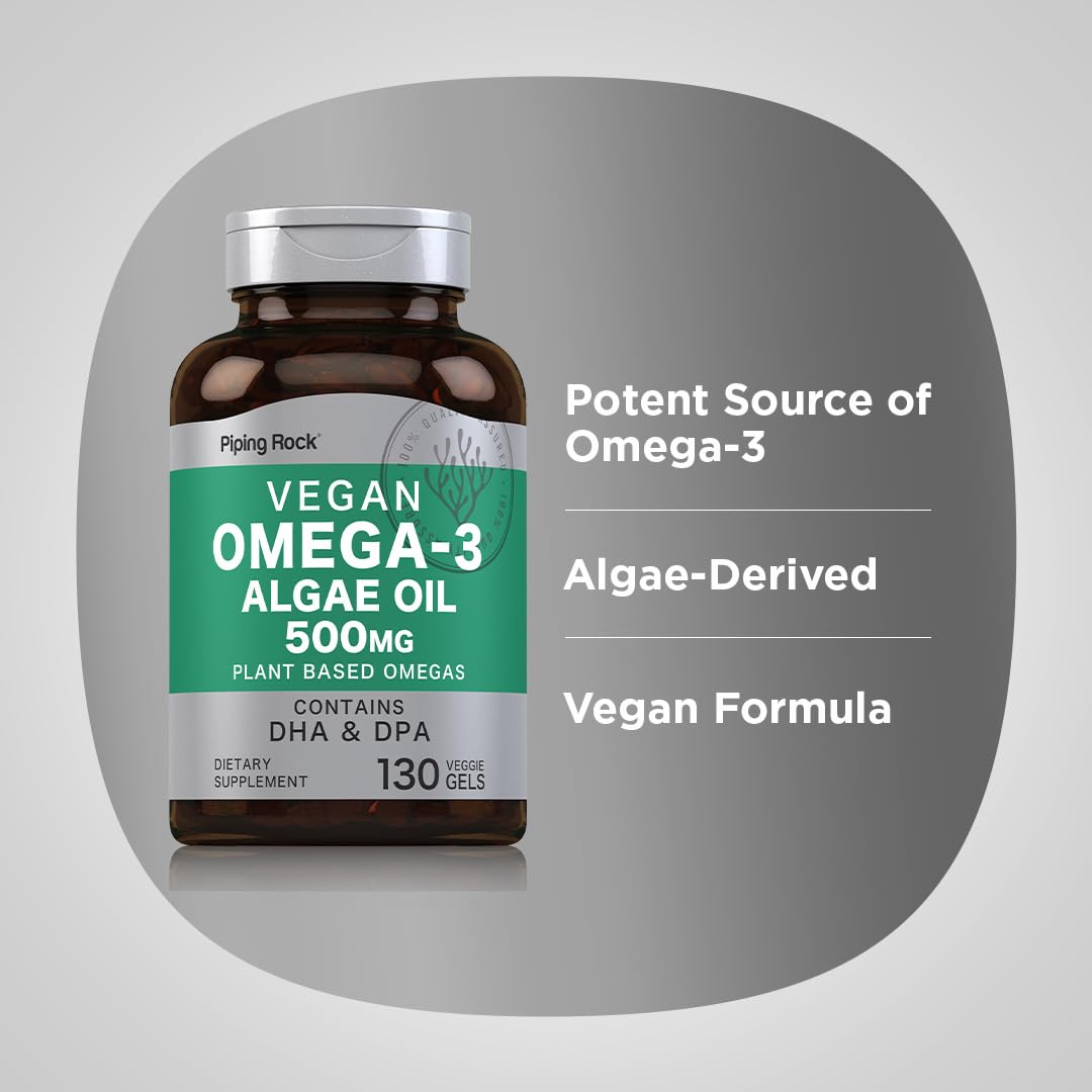 Piping Rock label detail showing algae-derived and non-GMO benefits