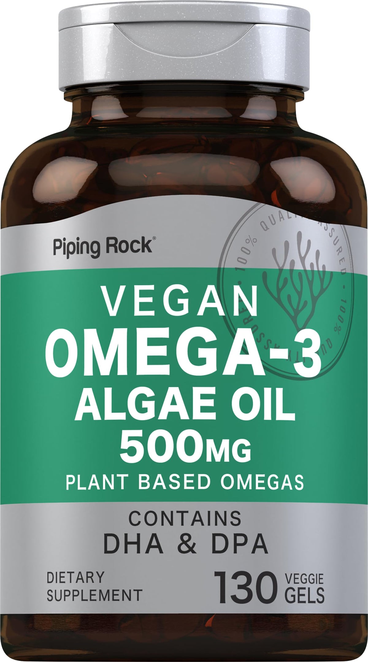 Piping Rock bottle front packaging showing plant-based omega option