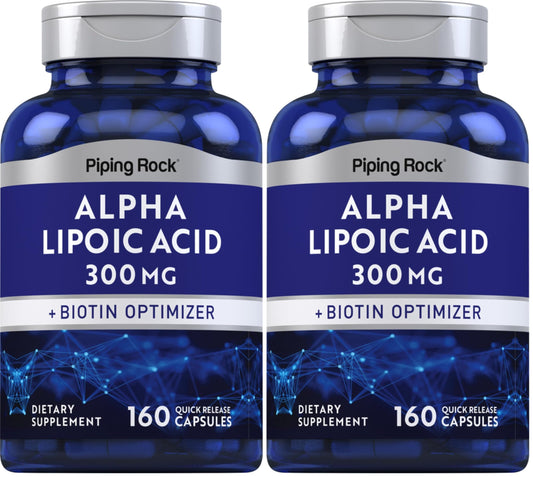 Piping Rock Alpha Lipoic Acid 300mg bottle with 160 capsules, pack of 2
