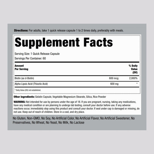 Close-up shot of Quick Release Alpha Lipoic Acid 600mg capsules