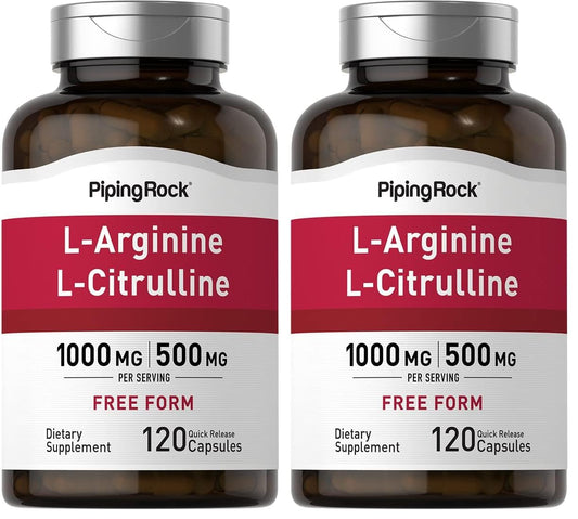 Piping Rock L-Arginine L-Citrulline bottle with label showing 1500 mg