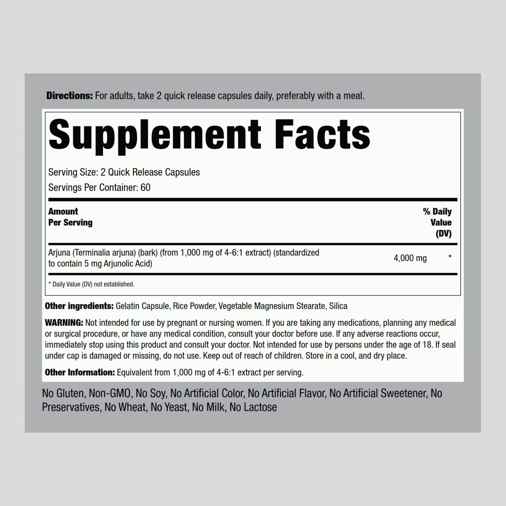 Piping Rock supplement facts label close-up showing ingredients and lab-tested note