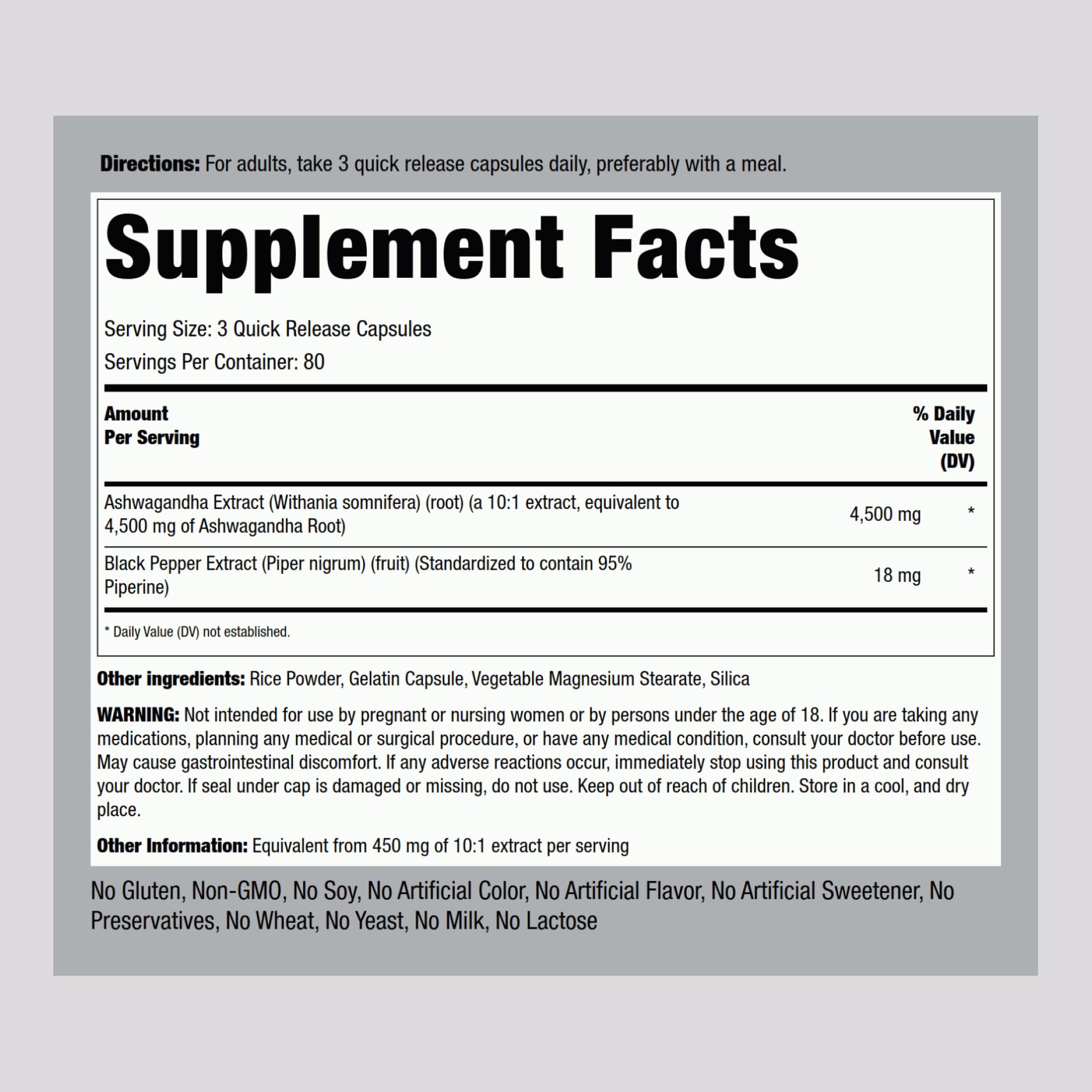 Label showing 4500mg dosage and Black Pepper extract