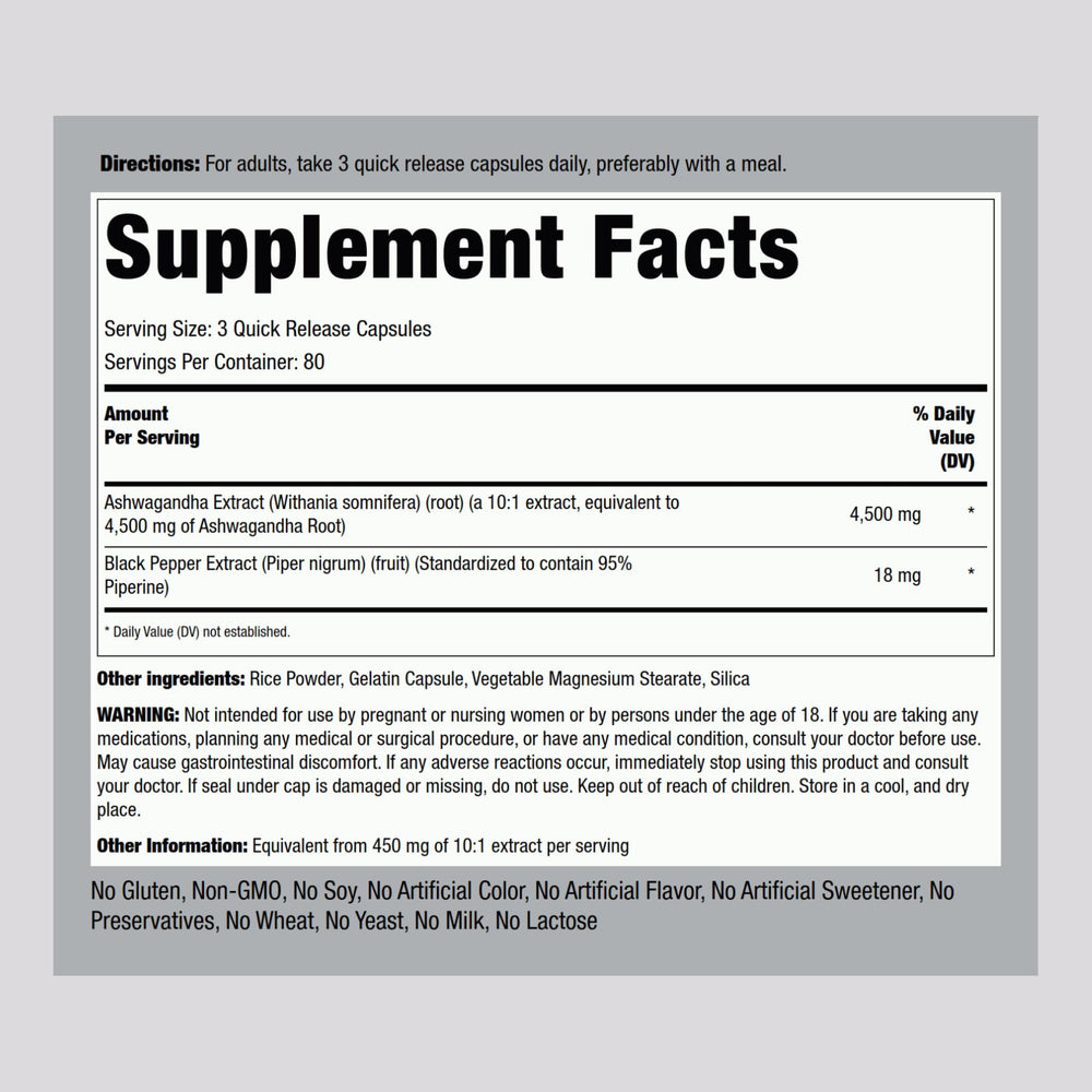 Label showing 4500mg dosage and Black Pepper extract
