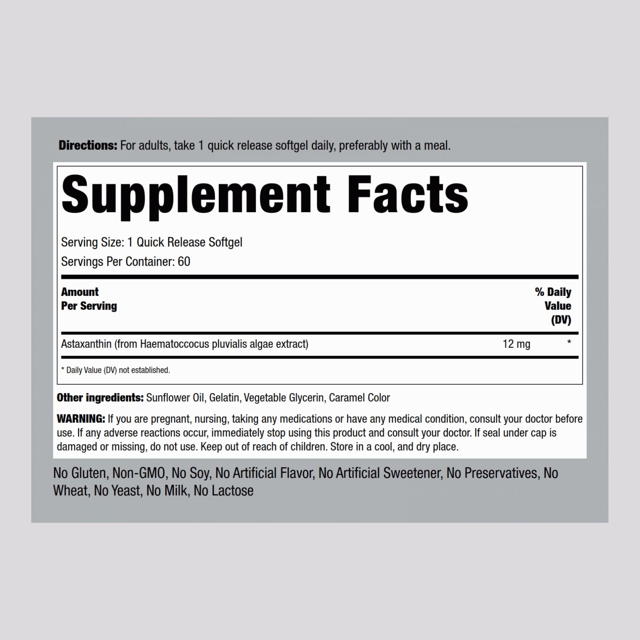 Close-up of 12mg Astaxanthin softgel capsule