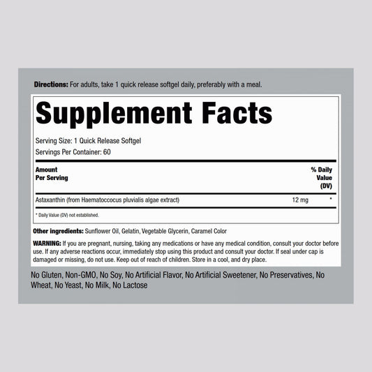 Close-up of 12mg Astaxanthin softgel capsule