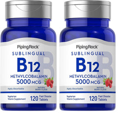 Piping Rock B12 Vitamin 5000 mcg bottle with 120 tablets