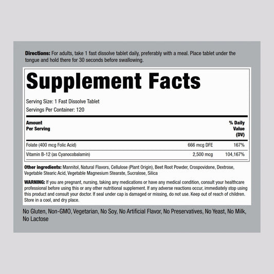 Bottle of Piping Rock B12 Sublingual 2500 mcg Berry Flavor Pack of 2