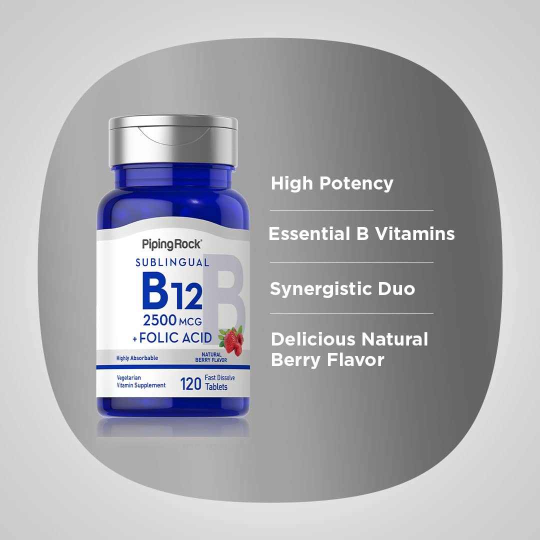 Product label for Piping Rock B12 Sublingual 2500 mcg Berry Flavor