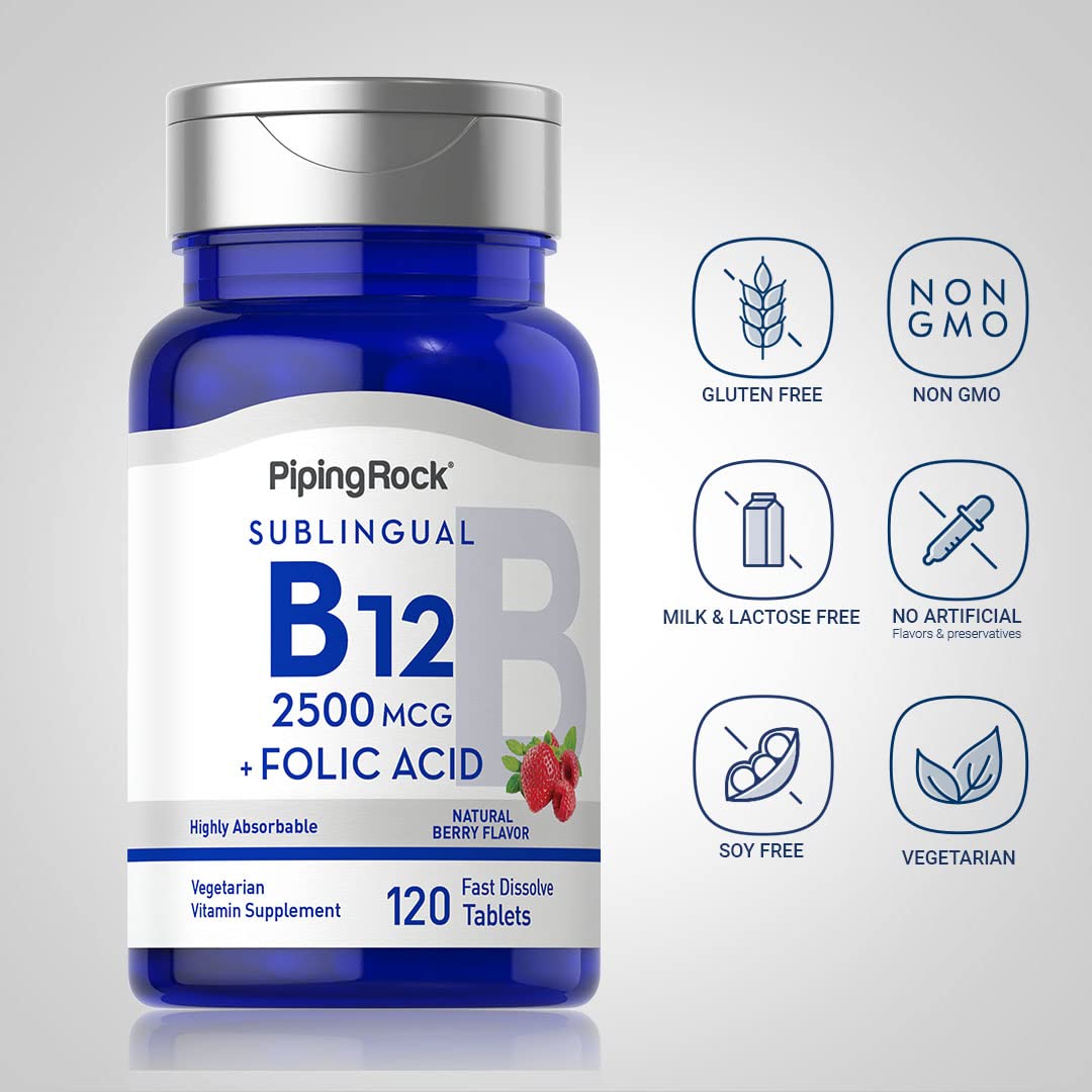 Piping Rock B12 Sublingual 120 vegetarian quick-dissolve tabs in Berry flavor
