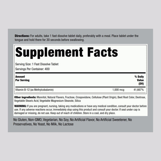 Close-up of Berry flavor B12 sublingual tablets