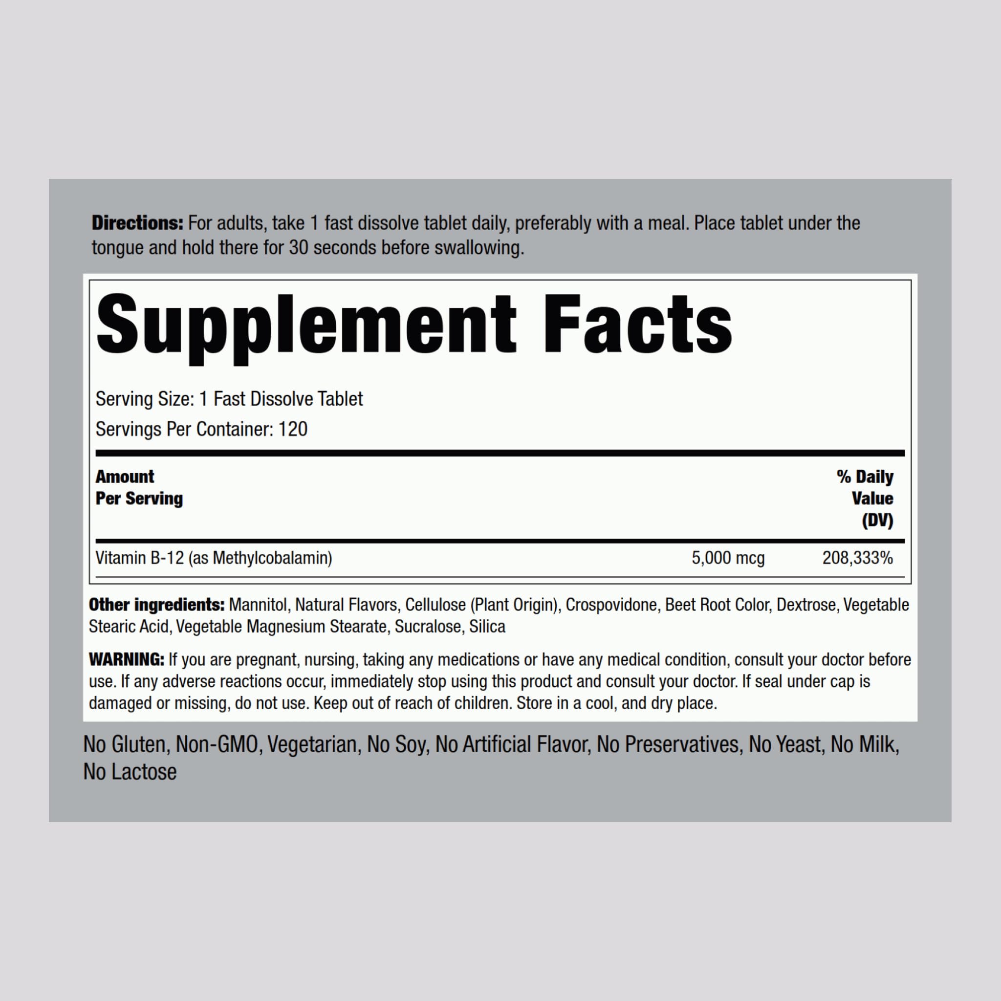 Sublingual methylcobalamin B12 tablets for fast absorption