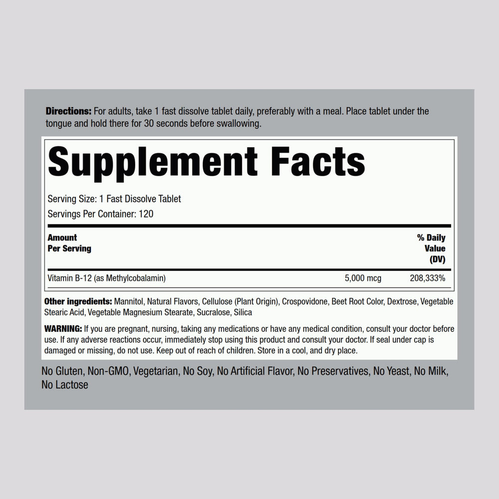 Sublingual methylcobalamin B12 tablets for fast absorption