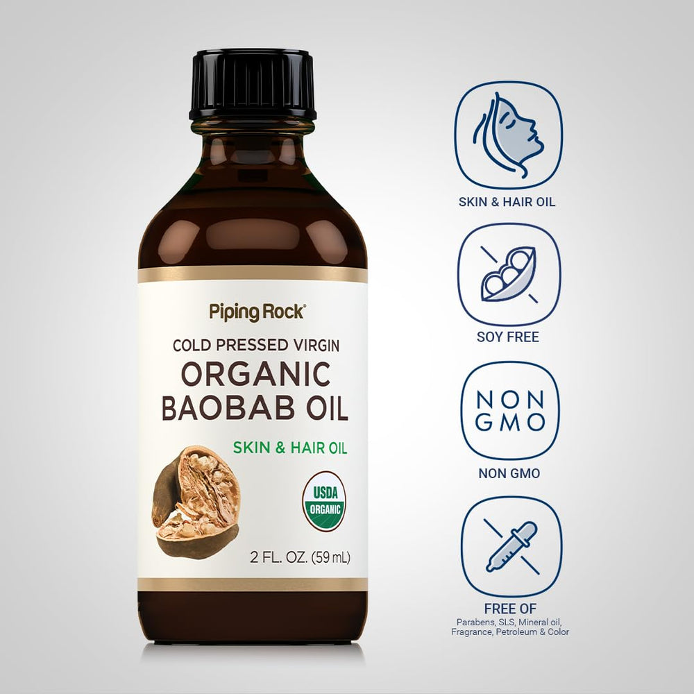 Piping Rock baobab oil close-up texture demonstrating lightweight absorption benefit