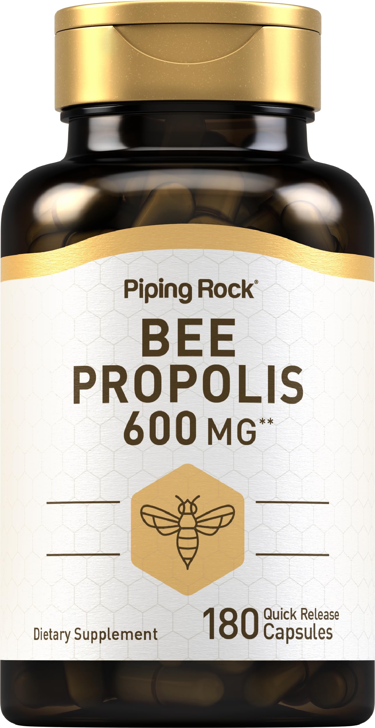 Piping Rock Bee Propolis Capsules bottle with 180 pills, 600mg