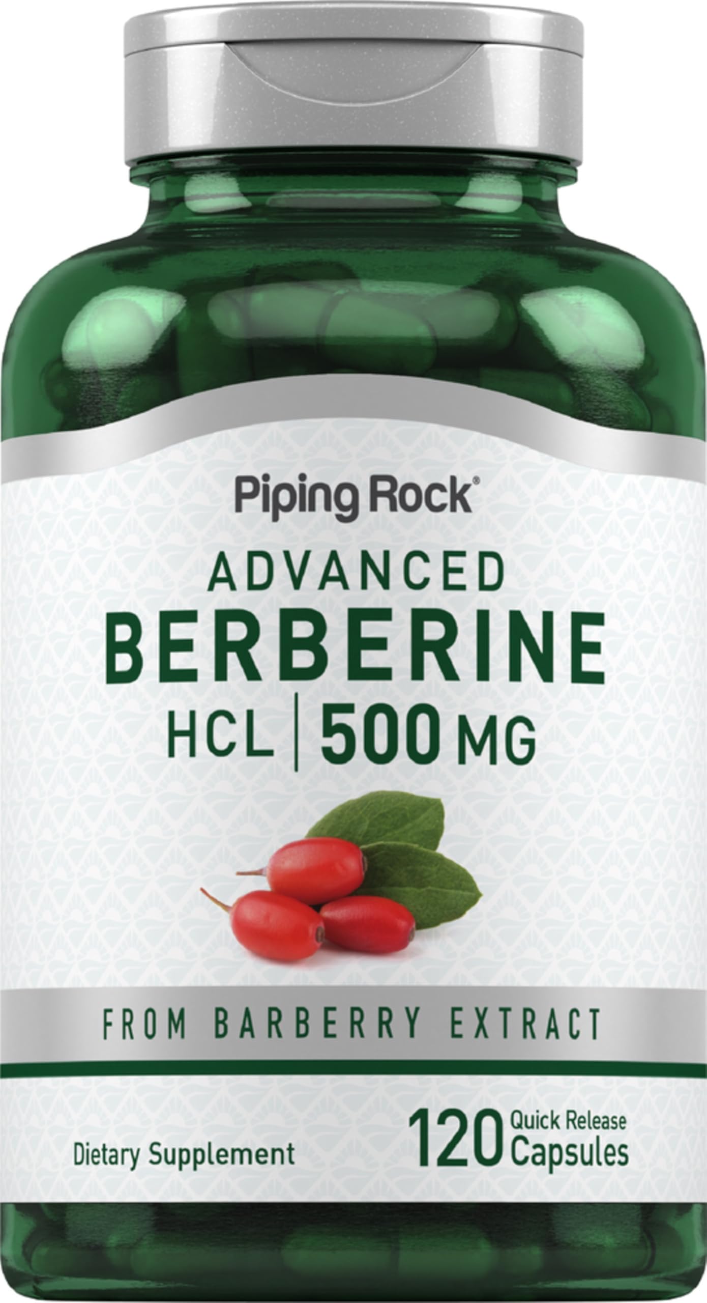 Piping Rock bottle front view showing product and clear labeling benefit of visible supply