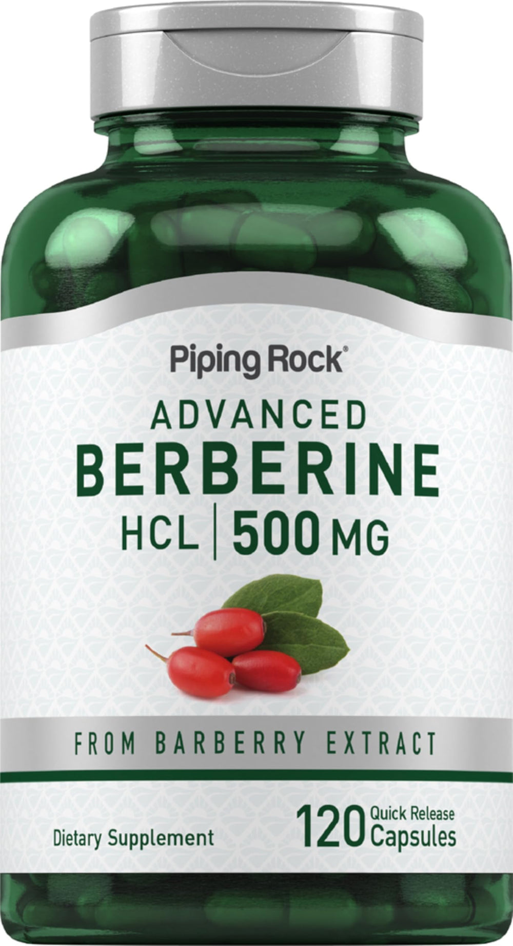 Piping Rock bottle front view showing product and clear labeling benefit of visible supply