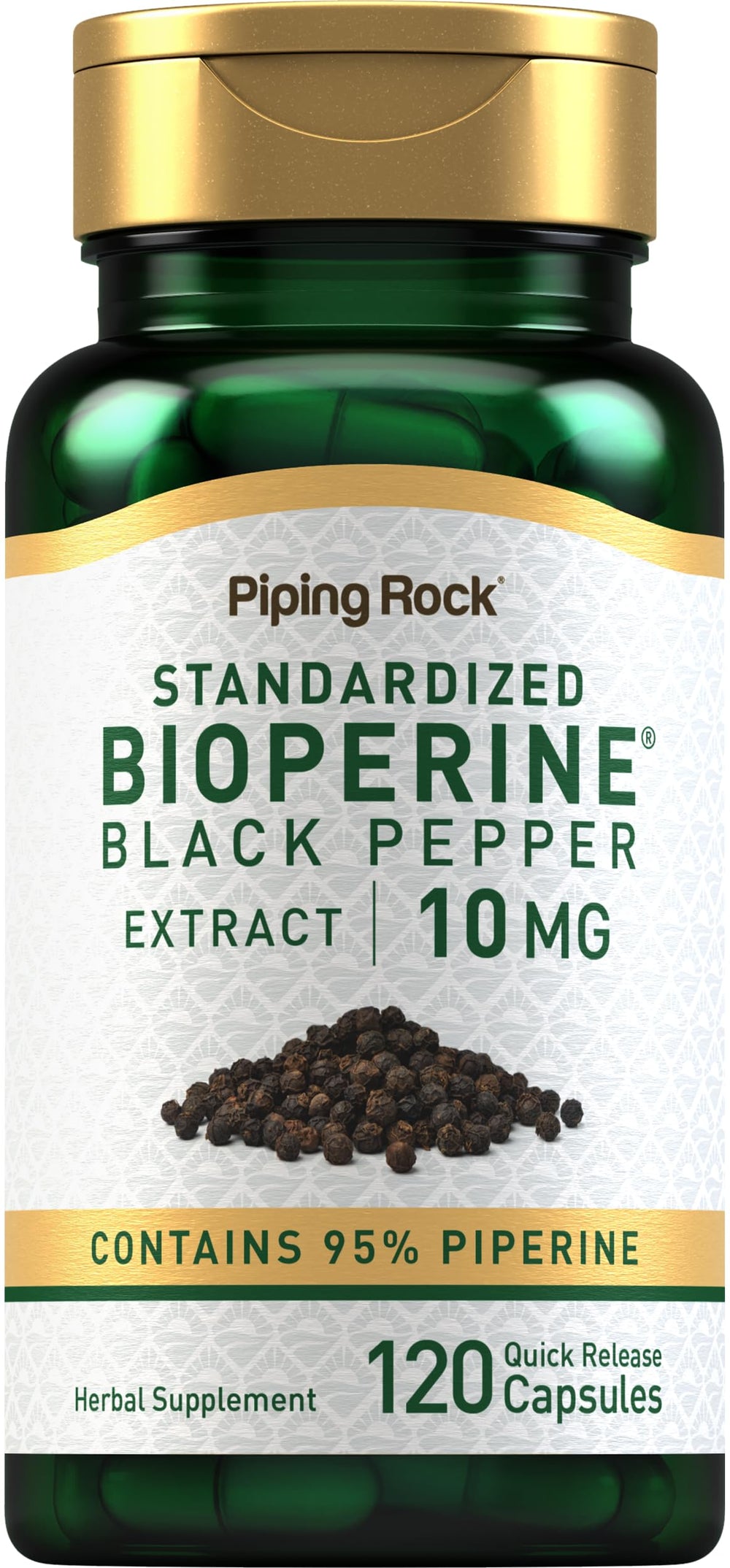 Piping Rock Bioperine front packaging showing bottle and label, clear product identity and benefit