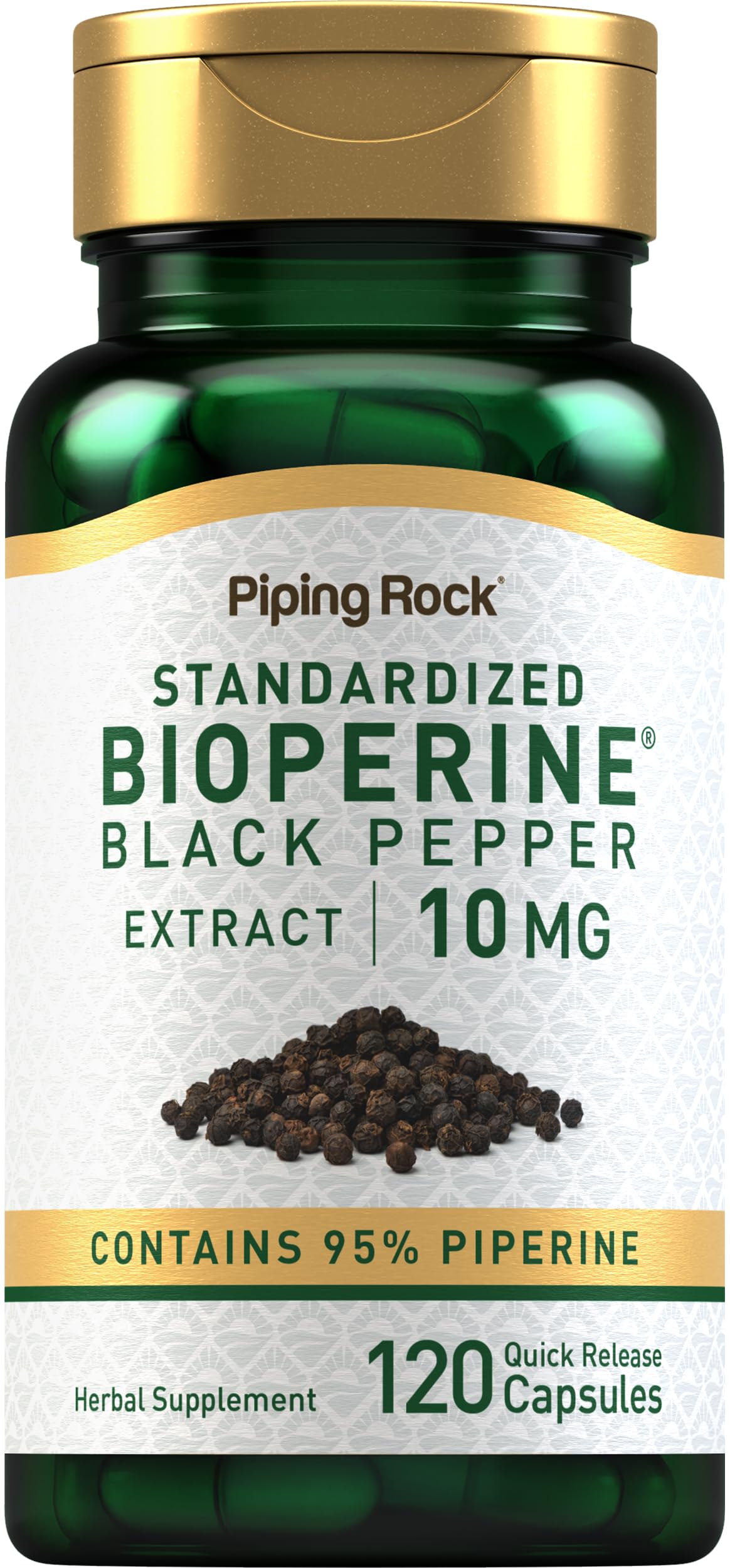 Piping Rock Bioperine front packaging showing bottle and label, clear product identity and benefit