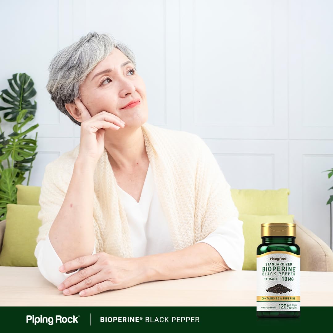 Piping Rock Bioperine bottle next to other supplements, showing how it fits a supplement routine