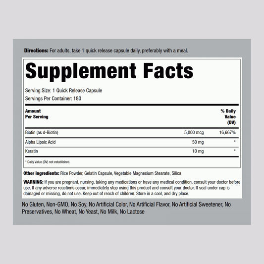 Biotin with keratin and alpha-lipoic acid