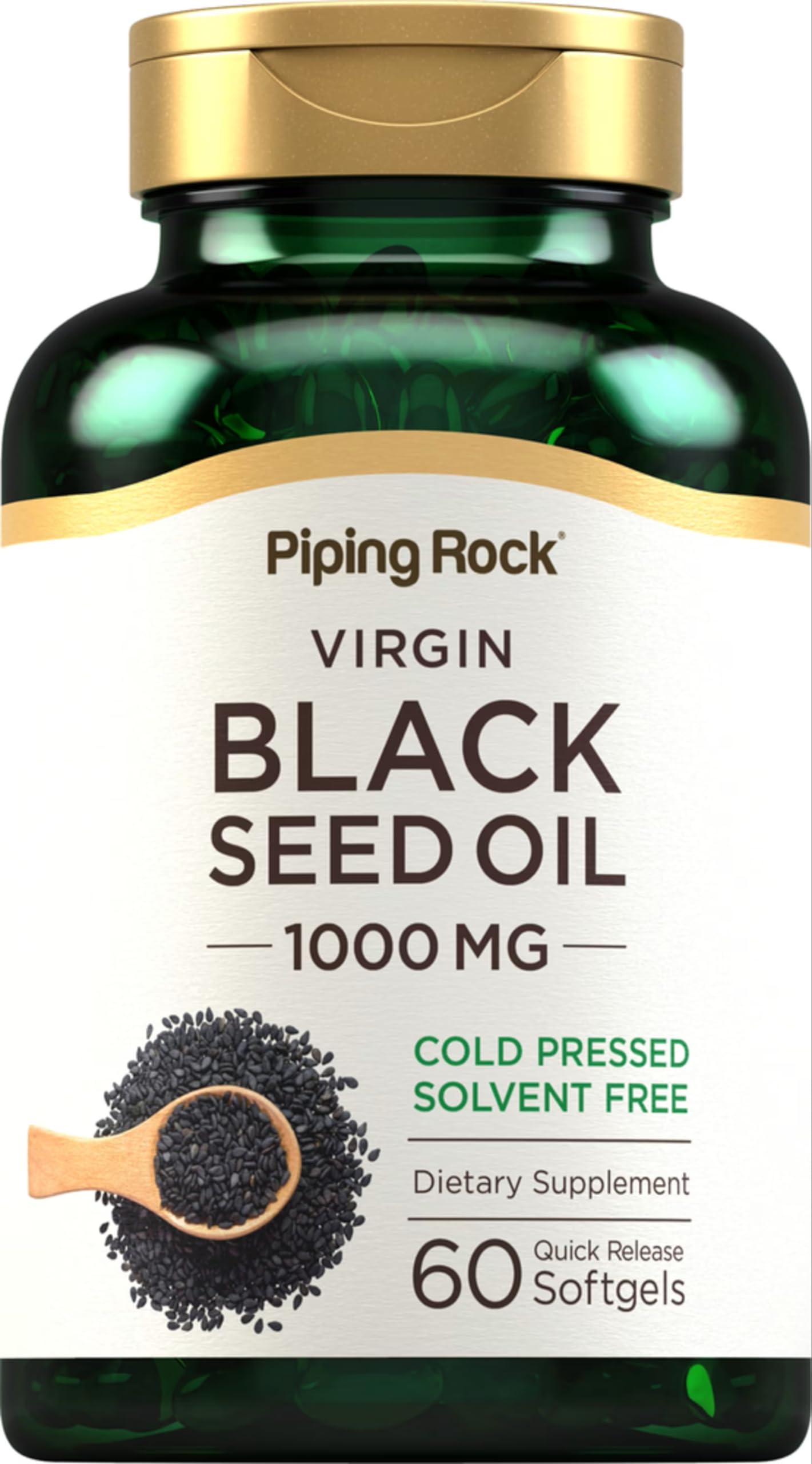 Piping Rock Black Seed Oil Softgel Capsules bottle label on white background