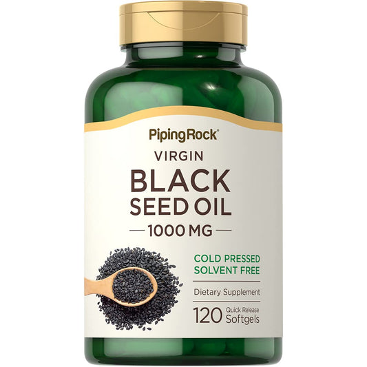 Piping Rock Black Seed Oil Softgel Capsules bottle with 120-count label