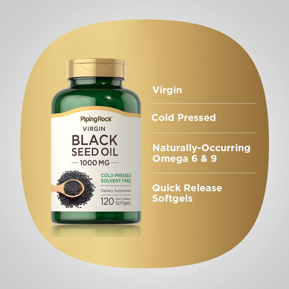 Open bottle showing golden softgel capsules