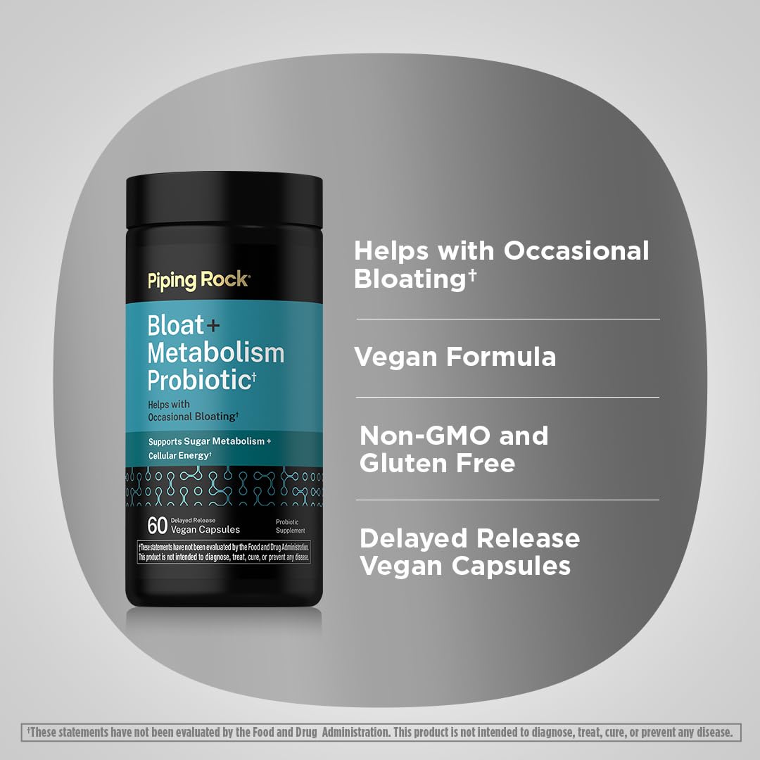 Piping Rock bottle label and feature icons highlighting non‑GMO and gluten‑free benefits