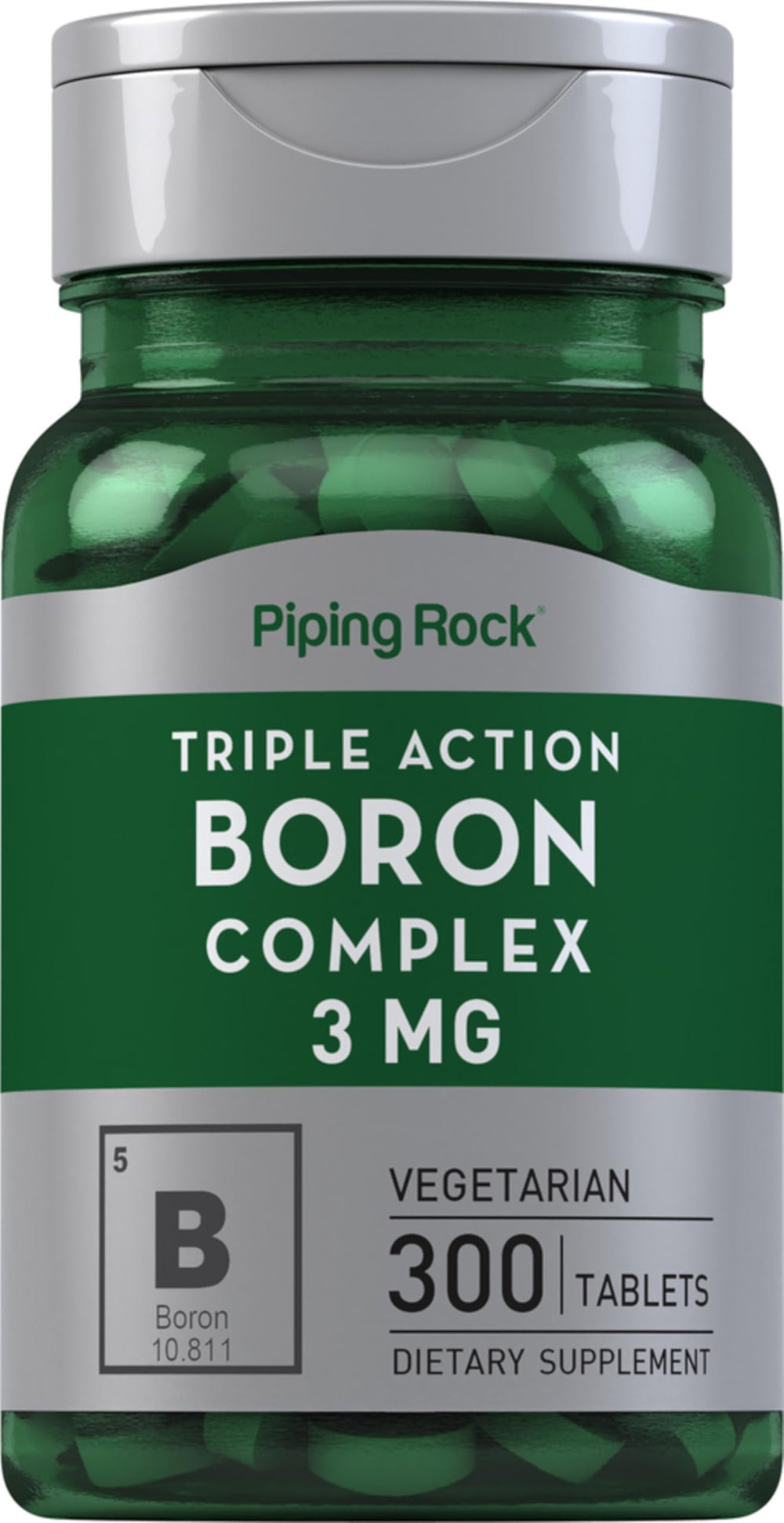 Piping Rock front bottle view showing clear label and tablet count for convenience