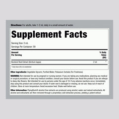 Back of Burdock Root Tincture bottle showing label details