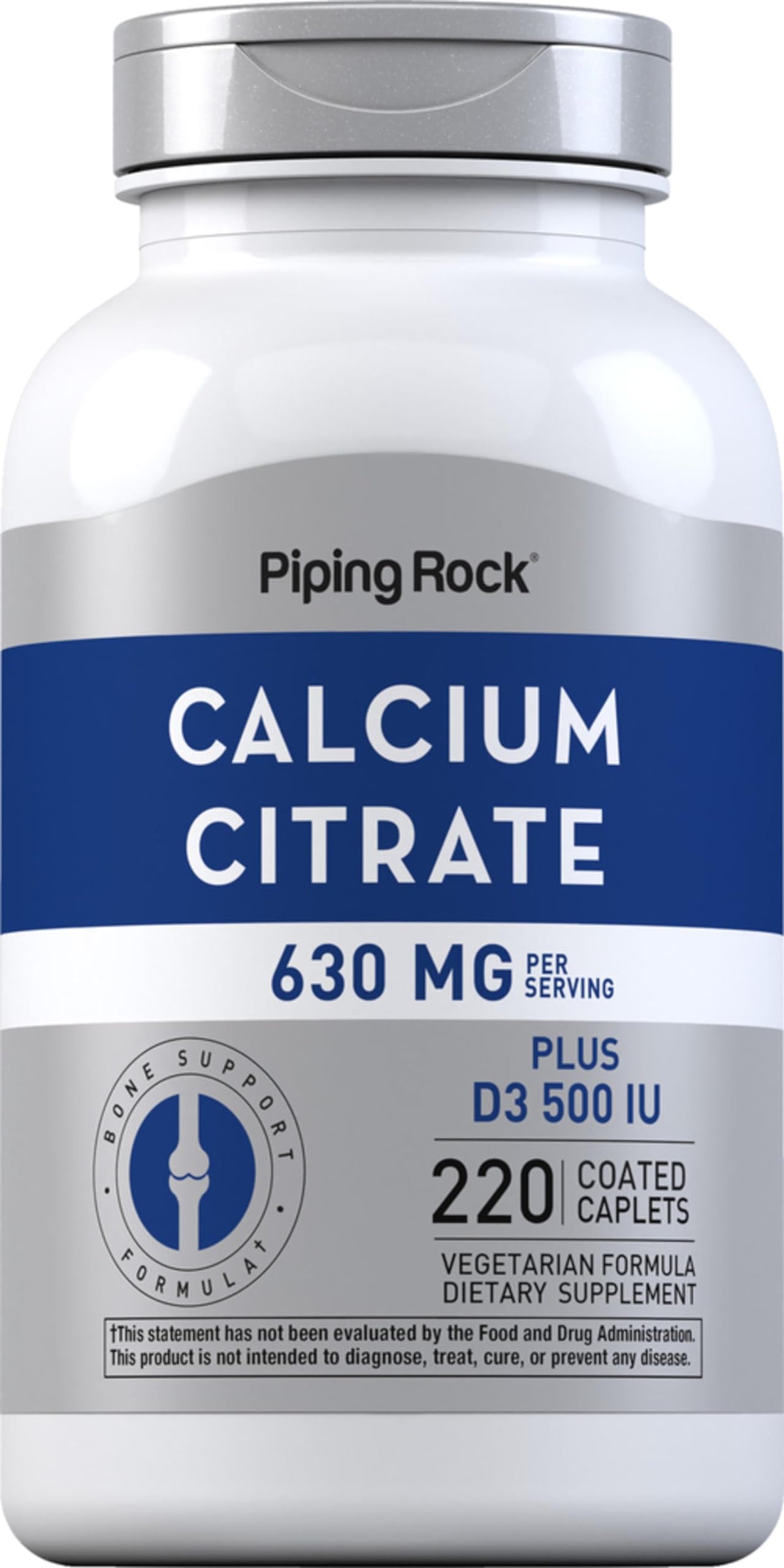 Piping Rock bottle front view showing caplets and benefits