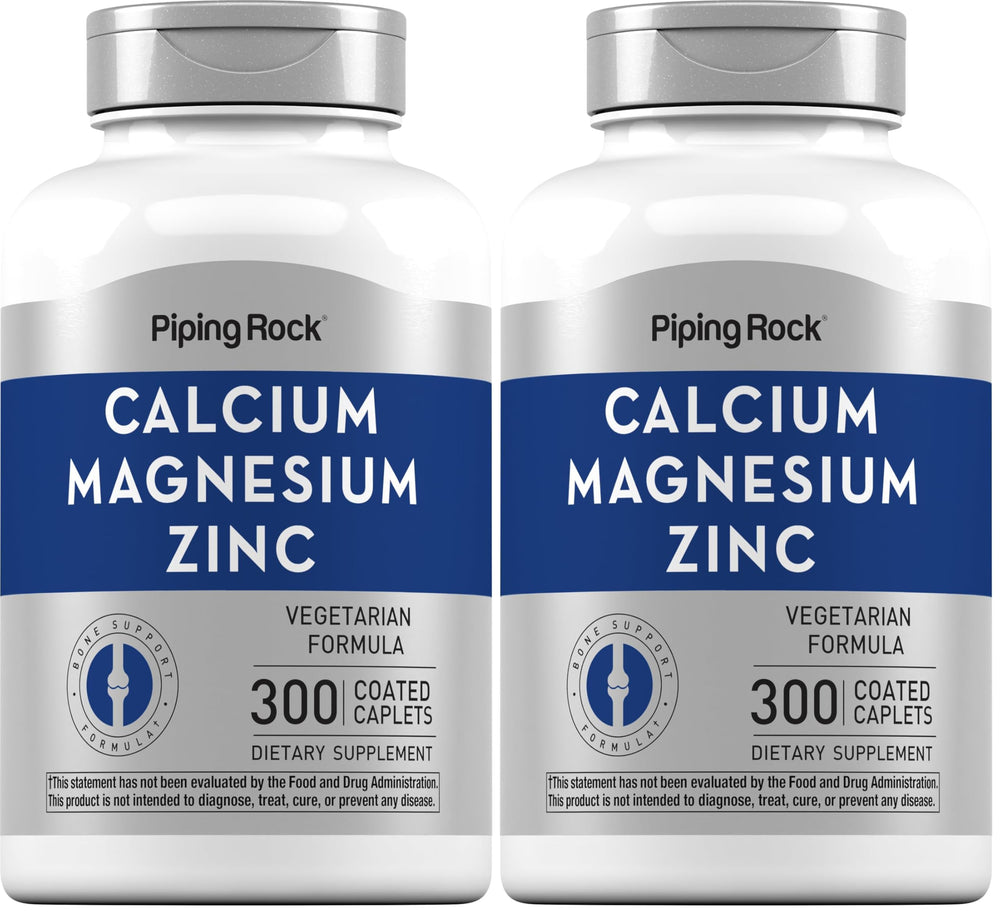 Bottle of Piping Rock Calcium Magnesium Zinc with 300 coated caplets