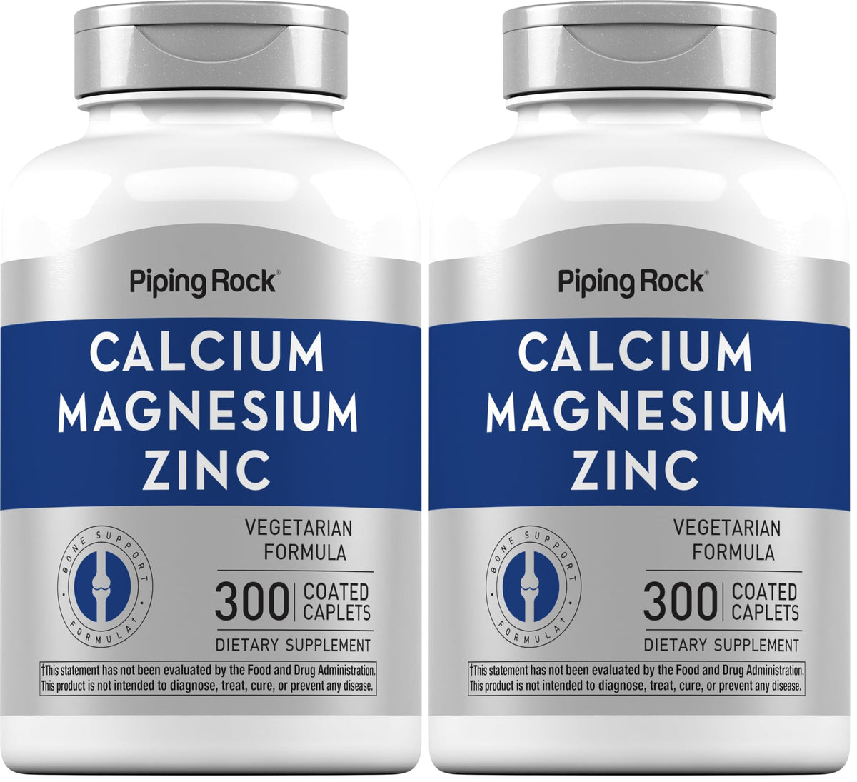 Bottle of Piping Rock Calcium Magnesium Zinc with 300 coated caplets