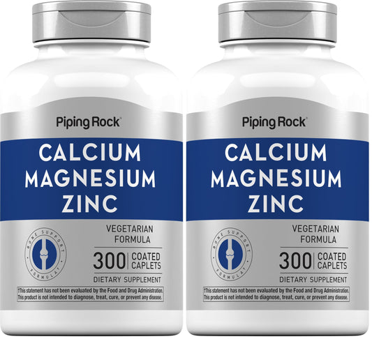 Bottle of Piping Rock Calcium Magnesium Zinc with 300 coated caplets