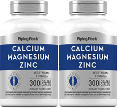 Bottle of Piping Rock Calcium Magnesium Zinc with 300 coated caplets