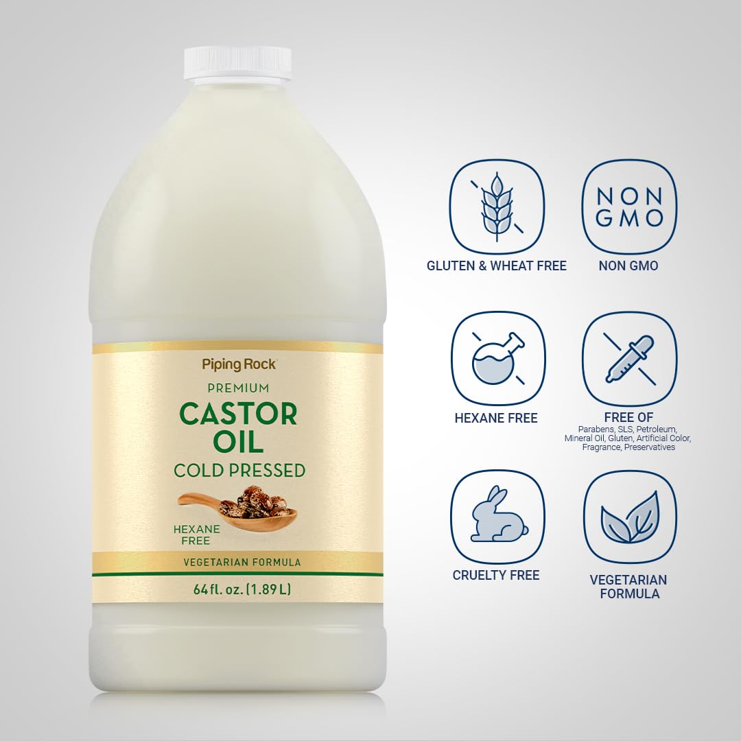 Piping Rock castor oil viscous texture drop highlighting rich emollient feel